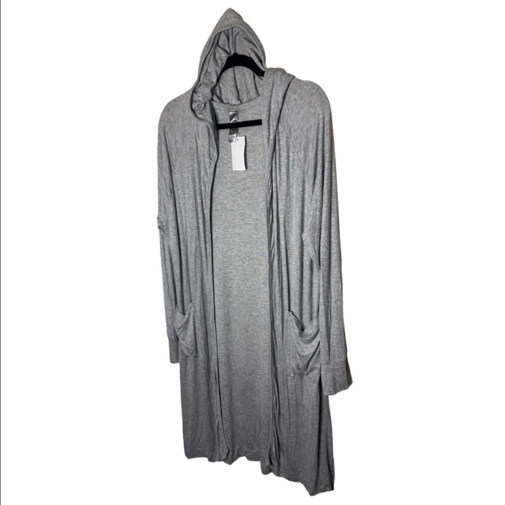 Go Couture Light Gray Knit Hooded Long Sleeve Open Duster Cardigan Sz L - Picture 3 of 6